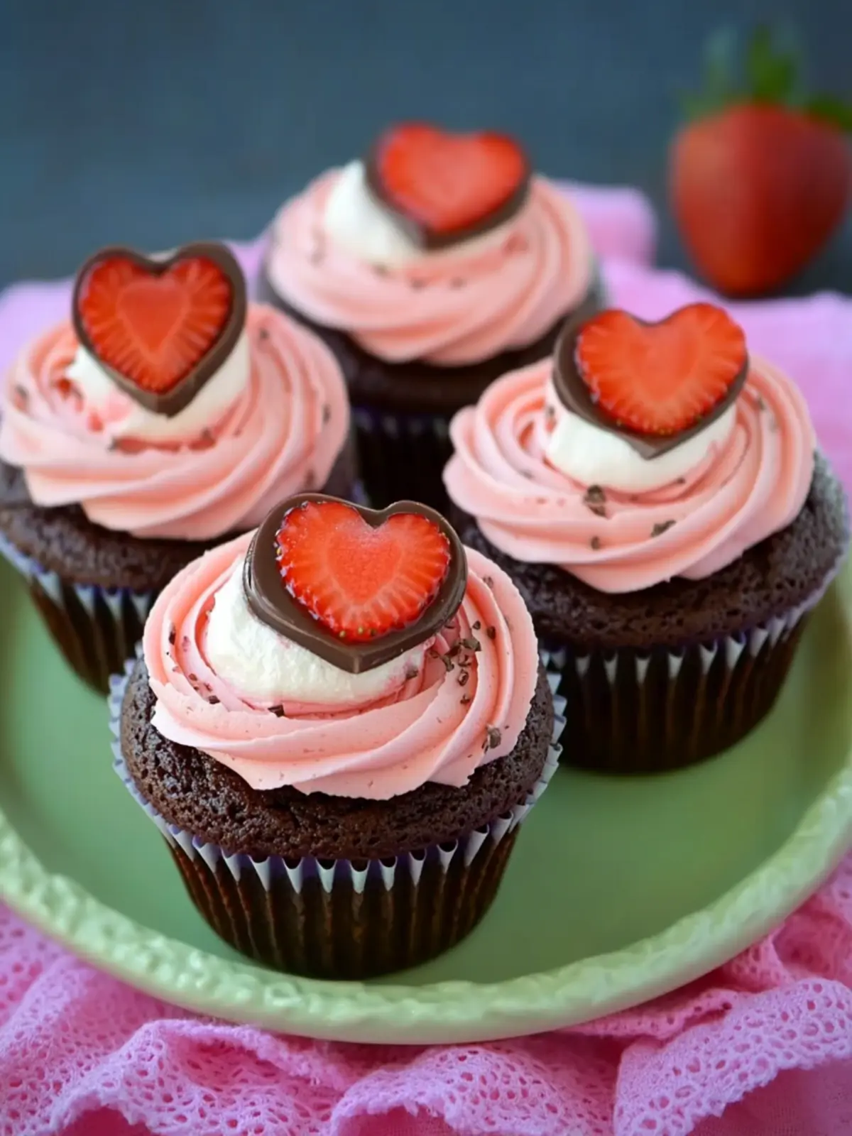 Decadent Chocolate Cupcakes with Strawberry Cream Frosting 5 Chocolate Cupcakes with Strawberry Cream Frosting