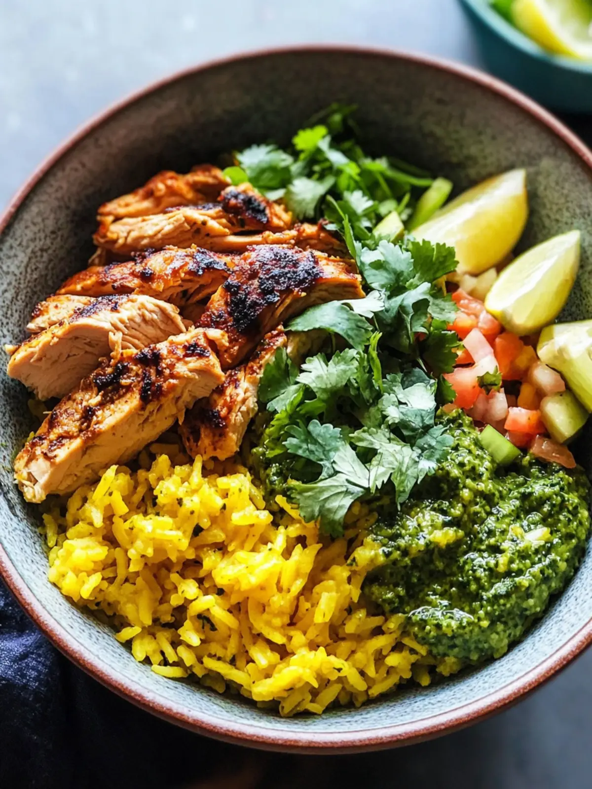 Crockpot Chicken Bowls with Yellow Rice & Cilantro Pesto Bliss 5 Crockpot Chicken Bowls with Yellow Rice and Cilantro Pesto