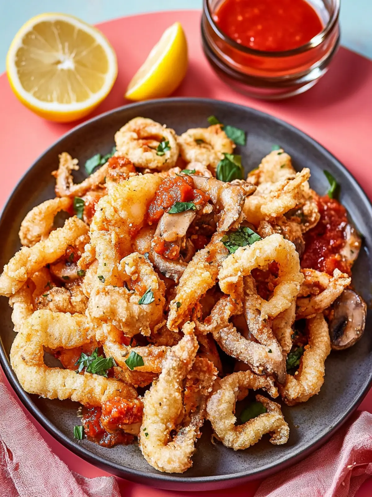 Mushroom Calamari with Spicy Marinara: A Vegan Delight 2 Mushroom “Calamari” with Spicy Marinara