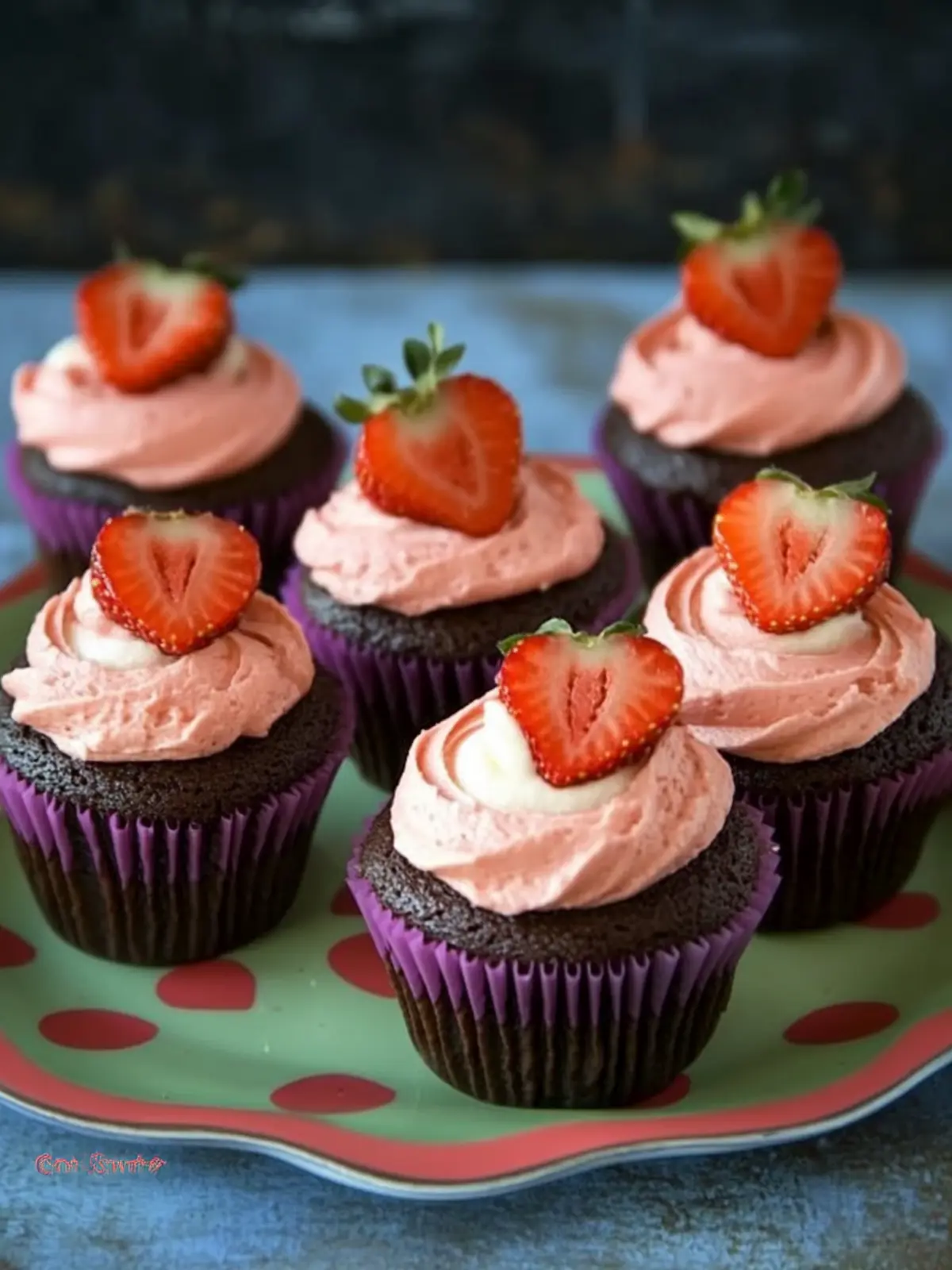 Decadent Chocolate Cupcakes with Strawberry Cream Frosting 2 Chocolate Cupcakes with Strawberry Cream Frosting