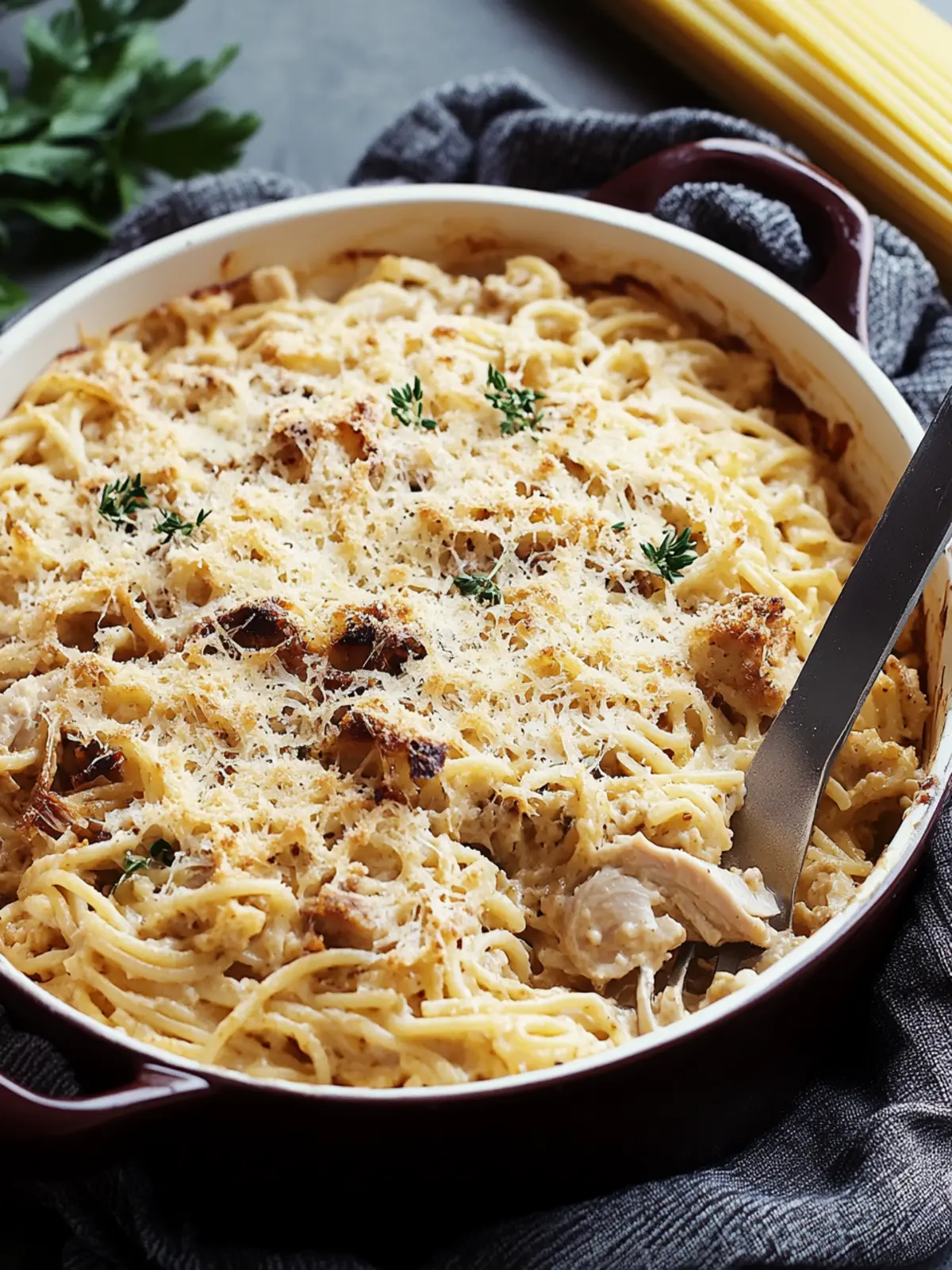 Turkey Tetrazzini (Creamy Turkey Pasta Bake)