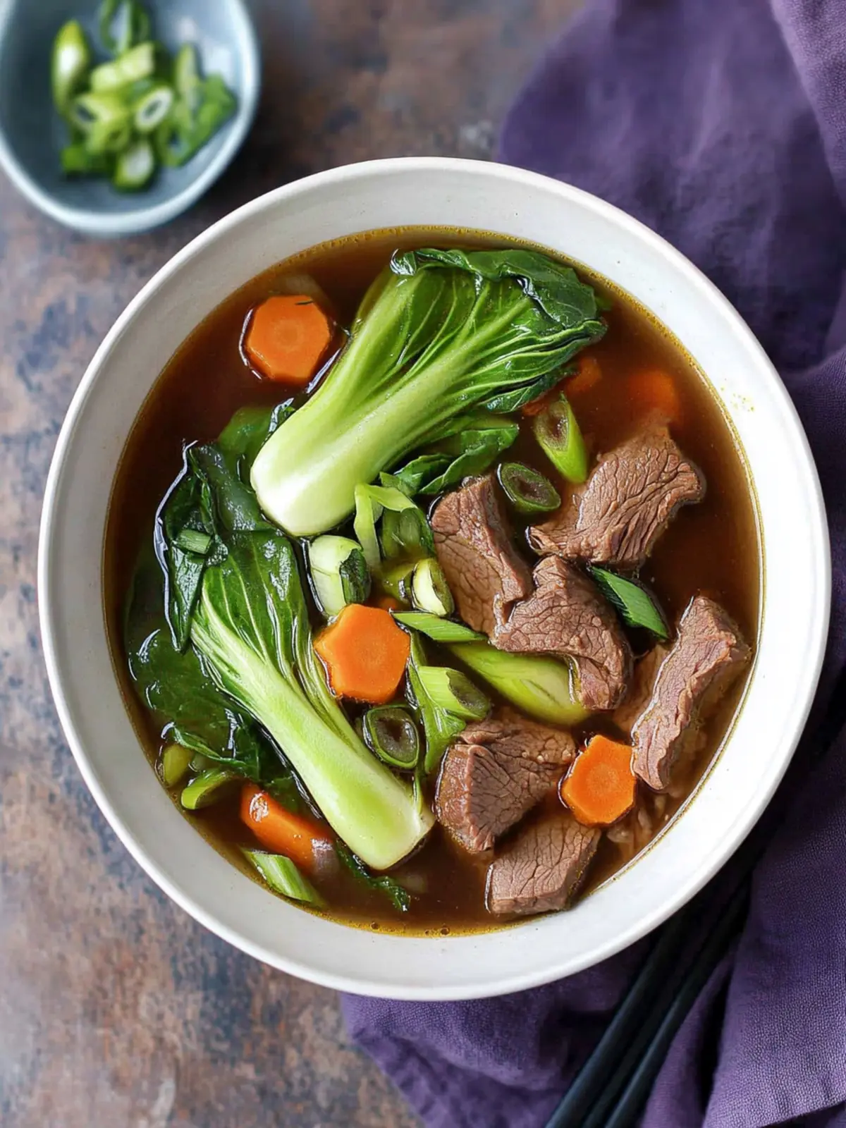 Chinese Five Spice Beef Soup with Bok Choy