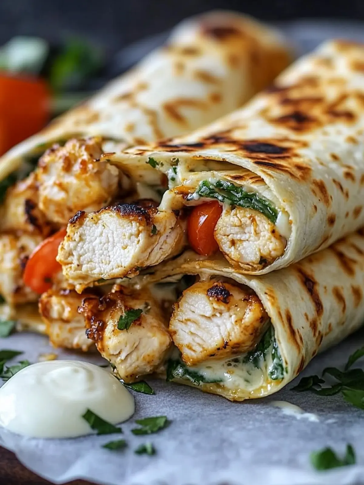 Low Carb Cheesy Garlic Chicken Wraps