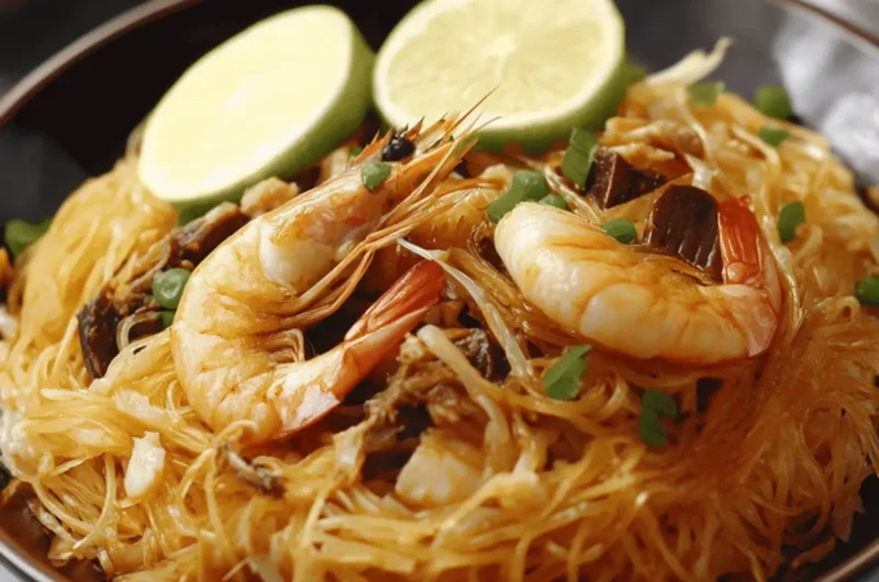 Filipino Pancit Malabon (Shrimp Noodles)