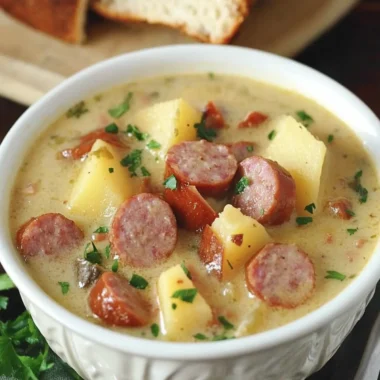 Slow Cooker Cheesy Smoked Sausage and Idaho Potato Soup