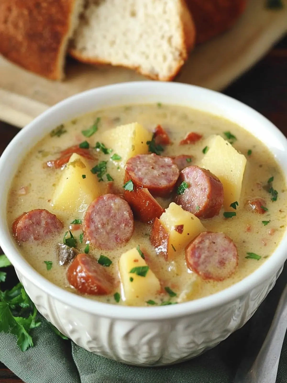 Slow Cooker Cheesy Smoked Sausage and Idaho Potato Soup