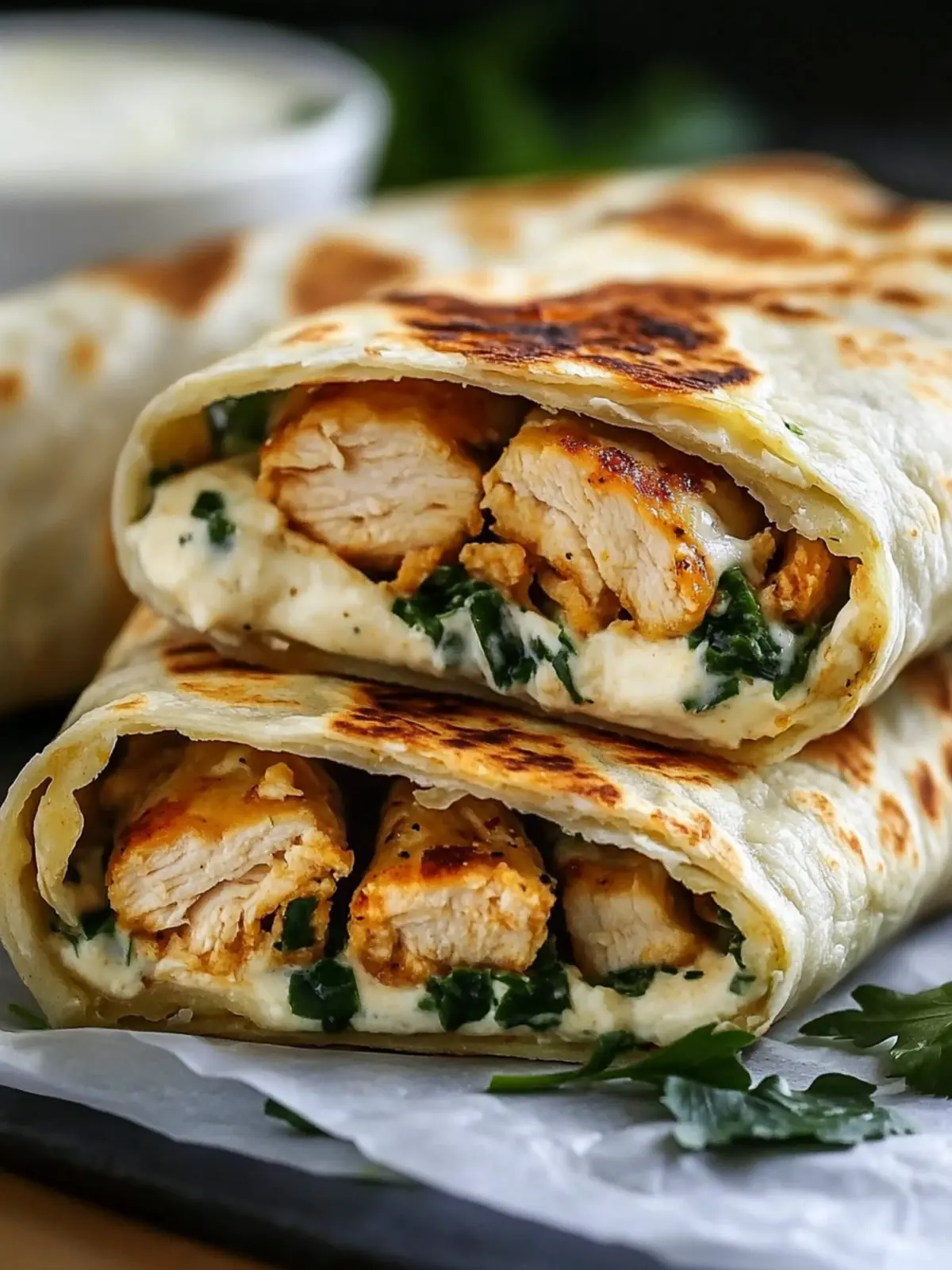 Low Carb Cheesy Garlic Chicken Wraps