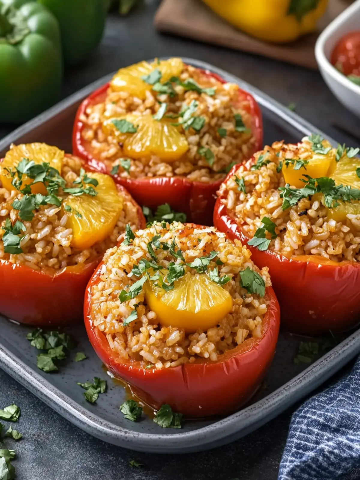 Teriyaki Pineapple Chicken and Rice Stuffed Peppers Delight 3 Teriyaki Pineapple Chicken and Rice Stuffed Peppers (Sweet & Savory)