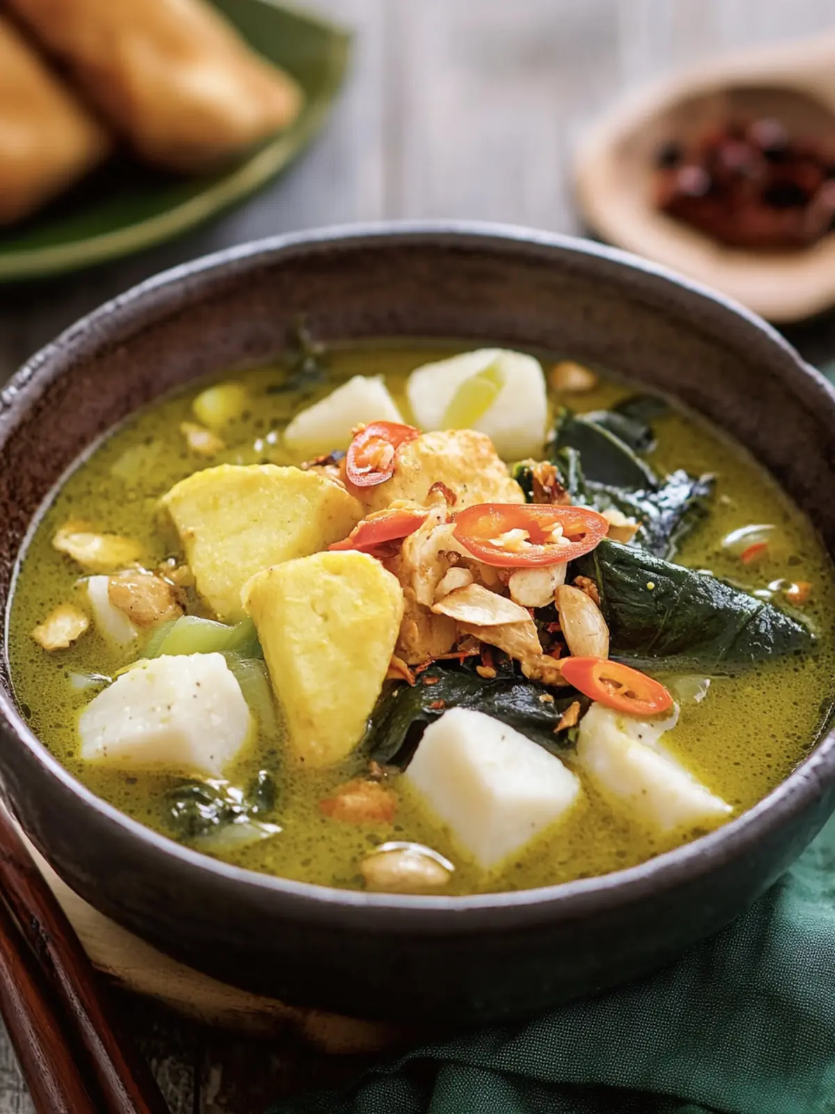 Indonesian Lontong Sayur (Vegetable Soup with Rice Cakes)