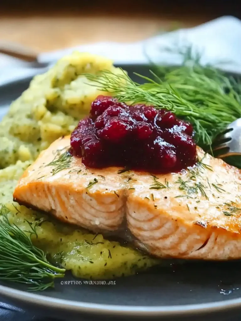Scandi-inspired mustard dill salmon & lingonberry sauce
