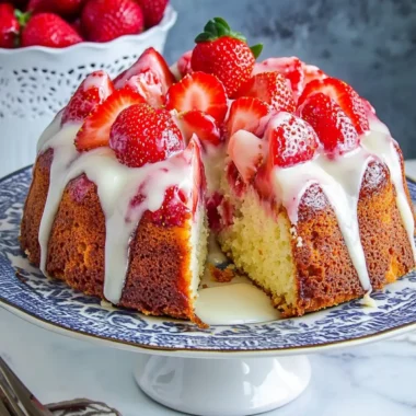 Strawberries and Cream Coffee Cake with Vanilla Cream Cheese Glaze