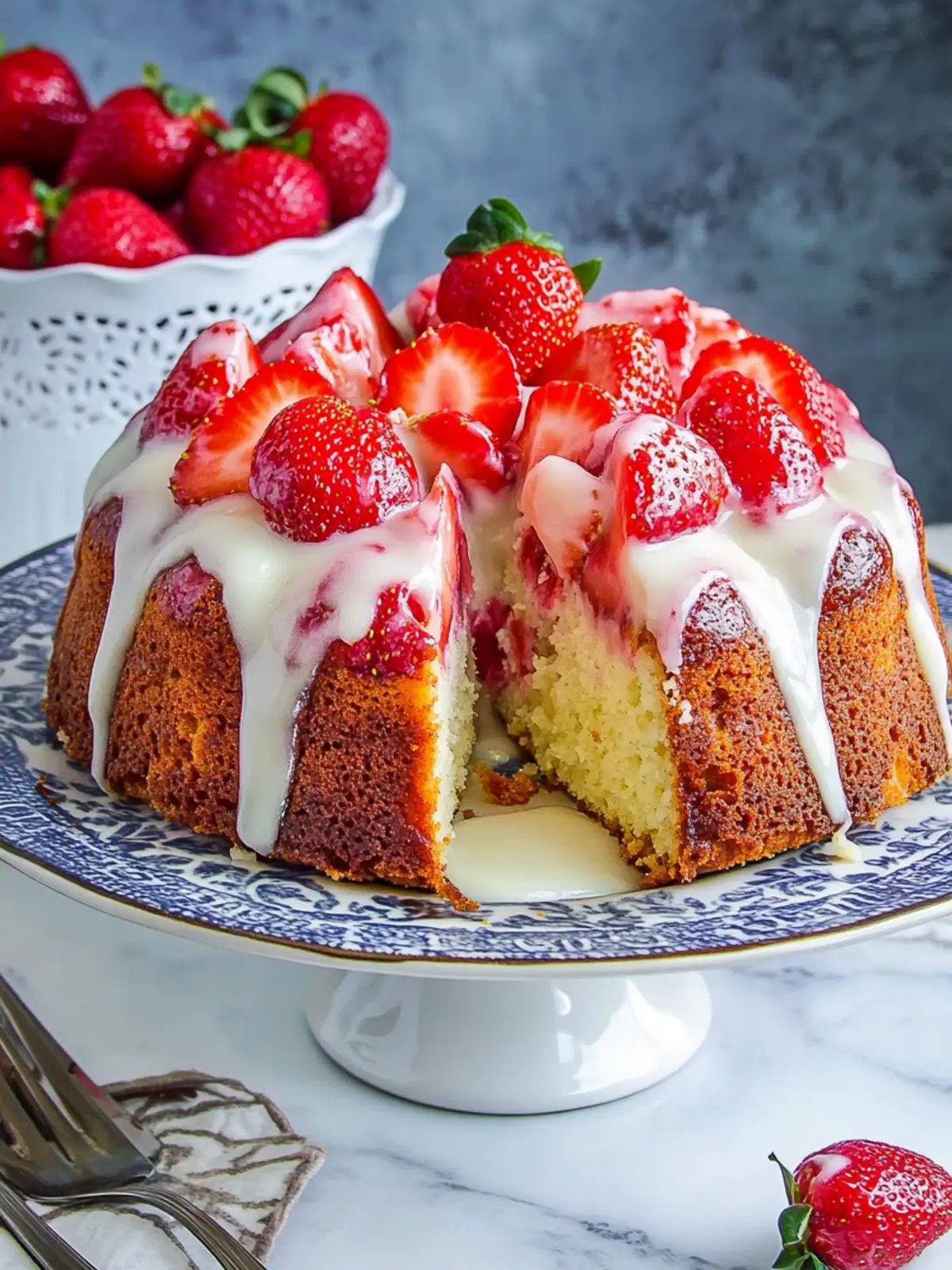 Strawberries and Cream Coffee Cake with Vanilla Cream Cheese Glaze
