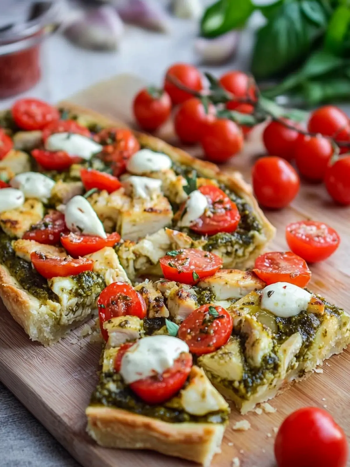 Bruschetta Chicken Pesto Tart