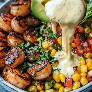 Grilled Shrimp Bowl with Avocado, Corn Salsa & Creamy Garlic Sauce: An Incredible 7-Ingredient Recipe
