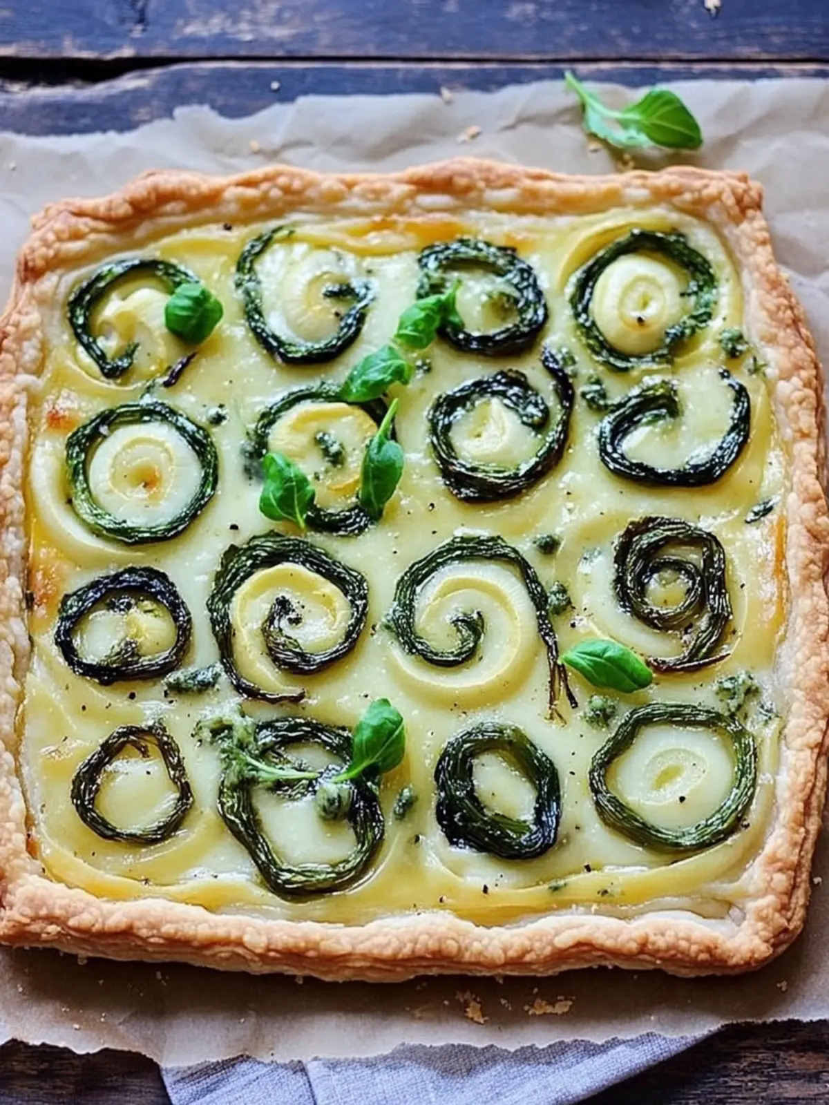 Fiddlehead and Gruyere Tart