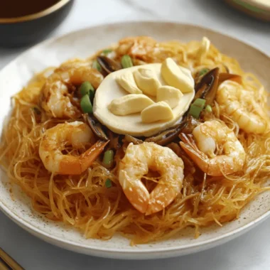 Filipino Pancit Malabon (Shrimp Noodles)