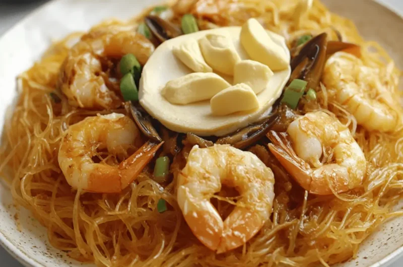 Filipino Pancit Malabon (Shrimp Noodles)