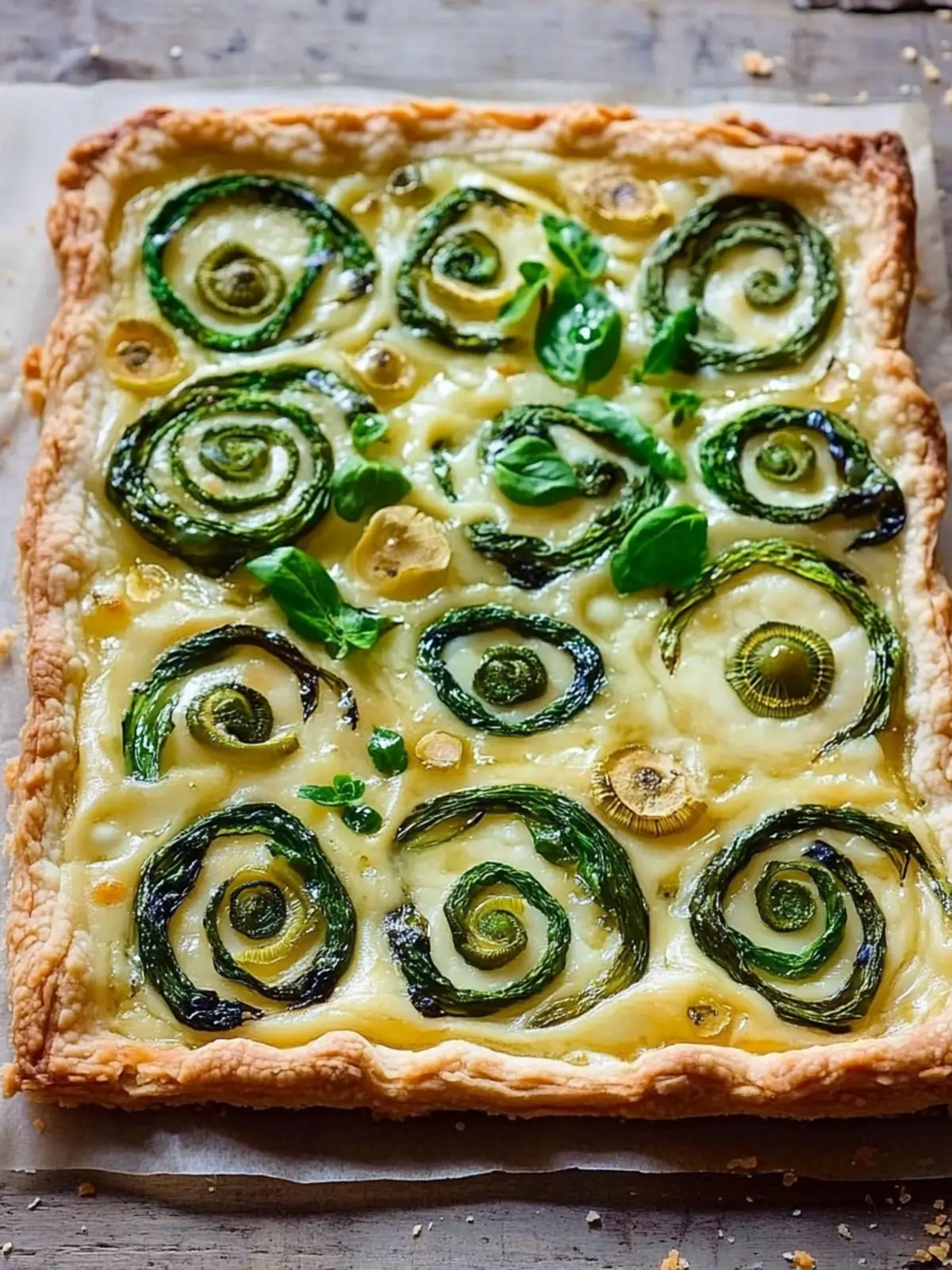 Fiddlehead and Gruyere Tart