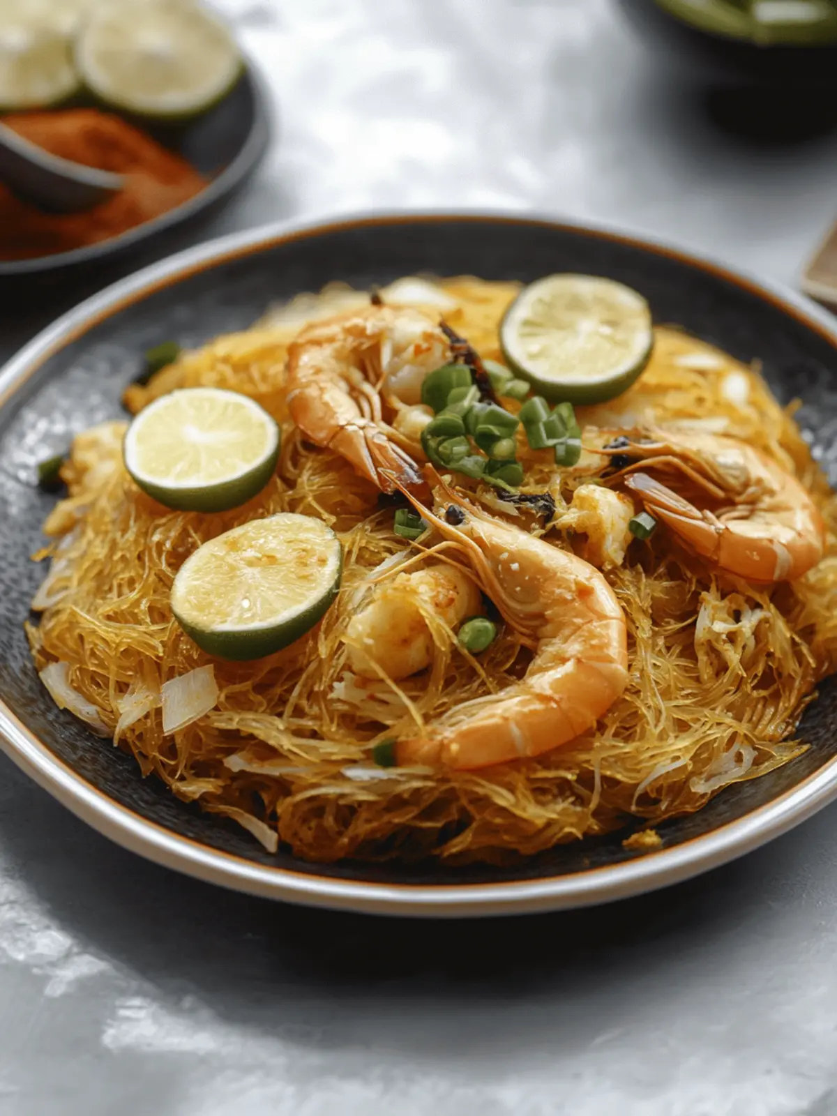 Filipino Pancit Malabon (Shrimp Noodles)