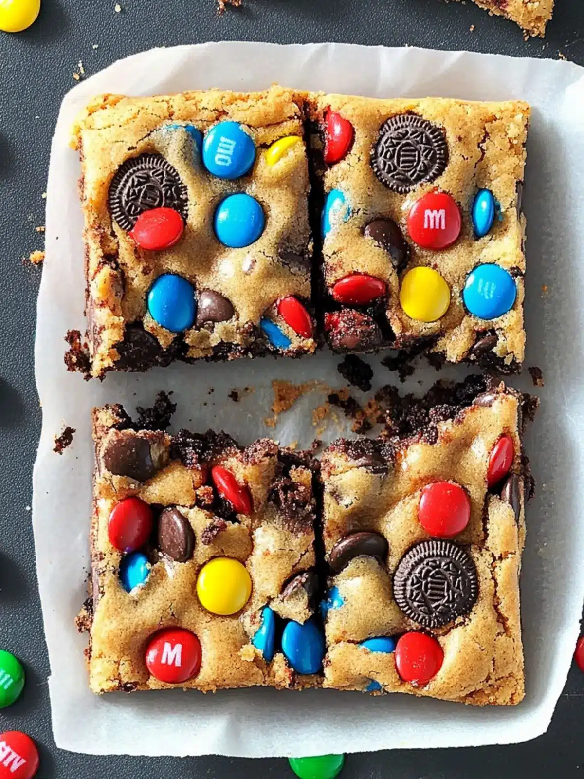 Loaded M&M Oreo Cookie Bars