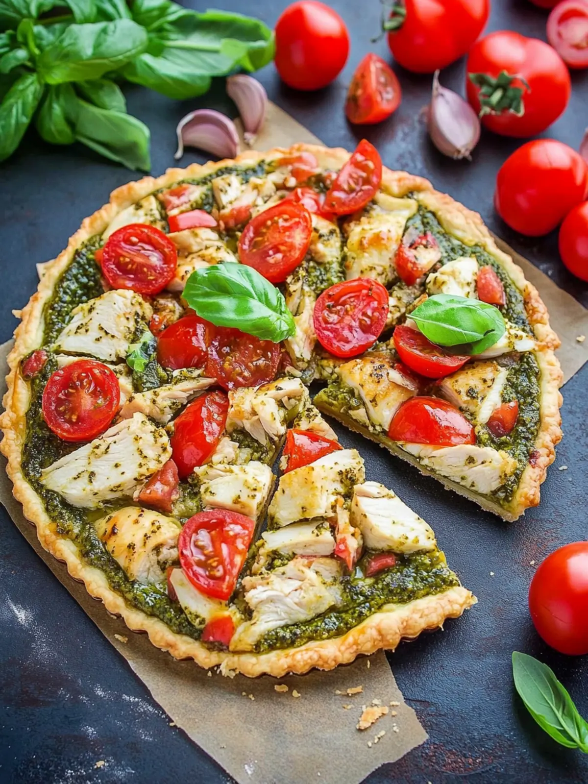 Bruschetta Chicken Pesto Tart