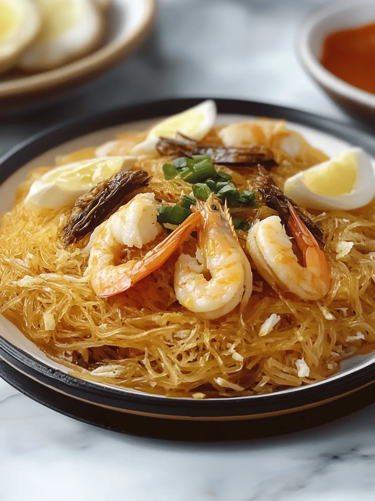 Filipino Pancit Malabon (Shrimp Noodles)
