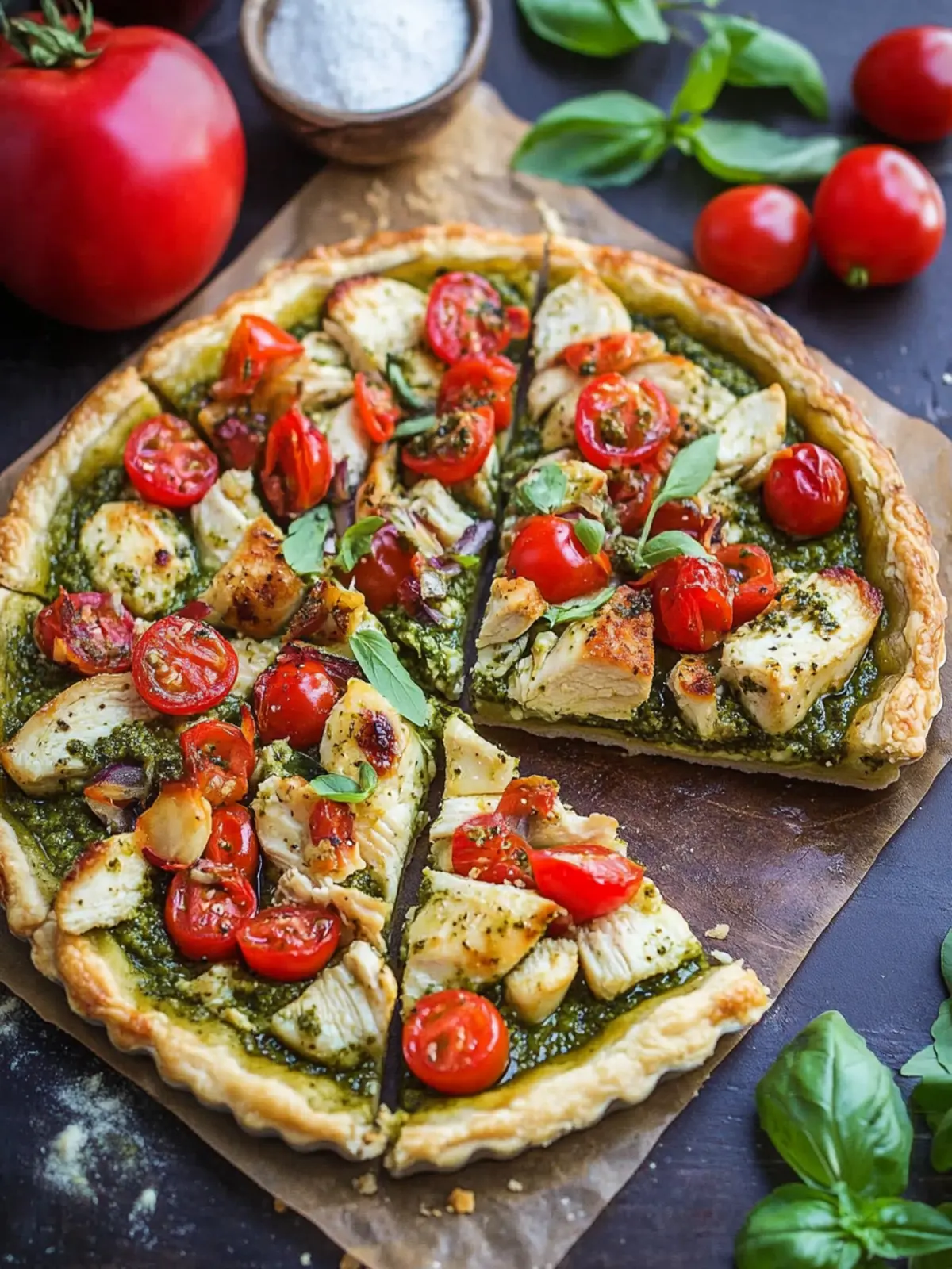 Bruschetta Chicken Pesto Tart