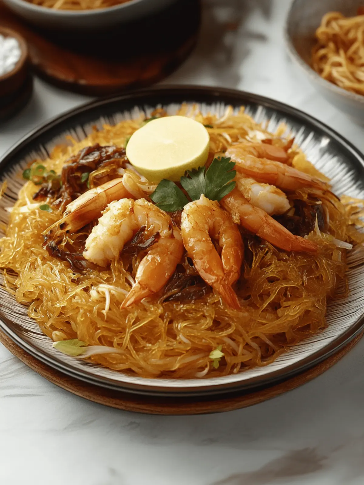 Filipino Pancit Malabon (Shrimp Noodles)