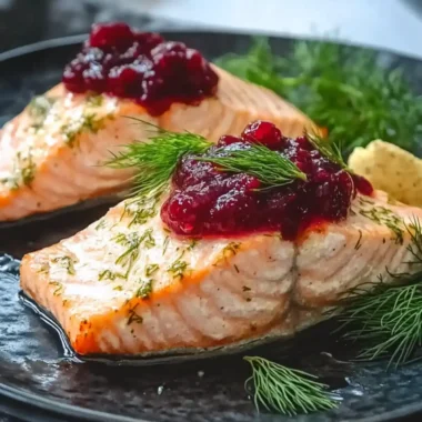 Scandi-inspired mustard dill salmon & lingonberry sauce