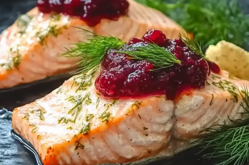 Scandi-inspired mustard dill salmon & lingonberry sauce