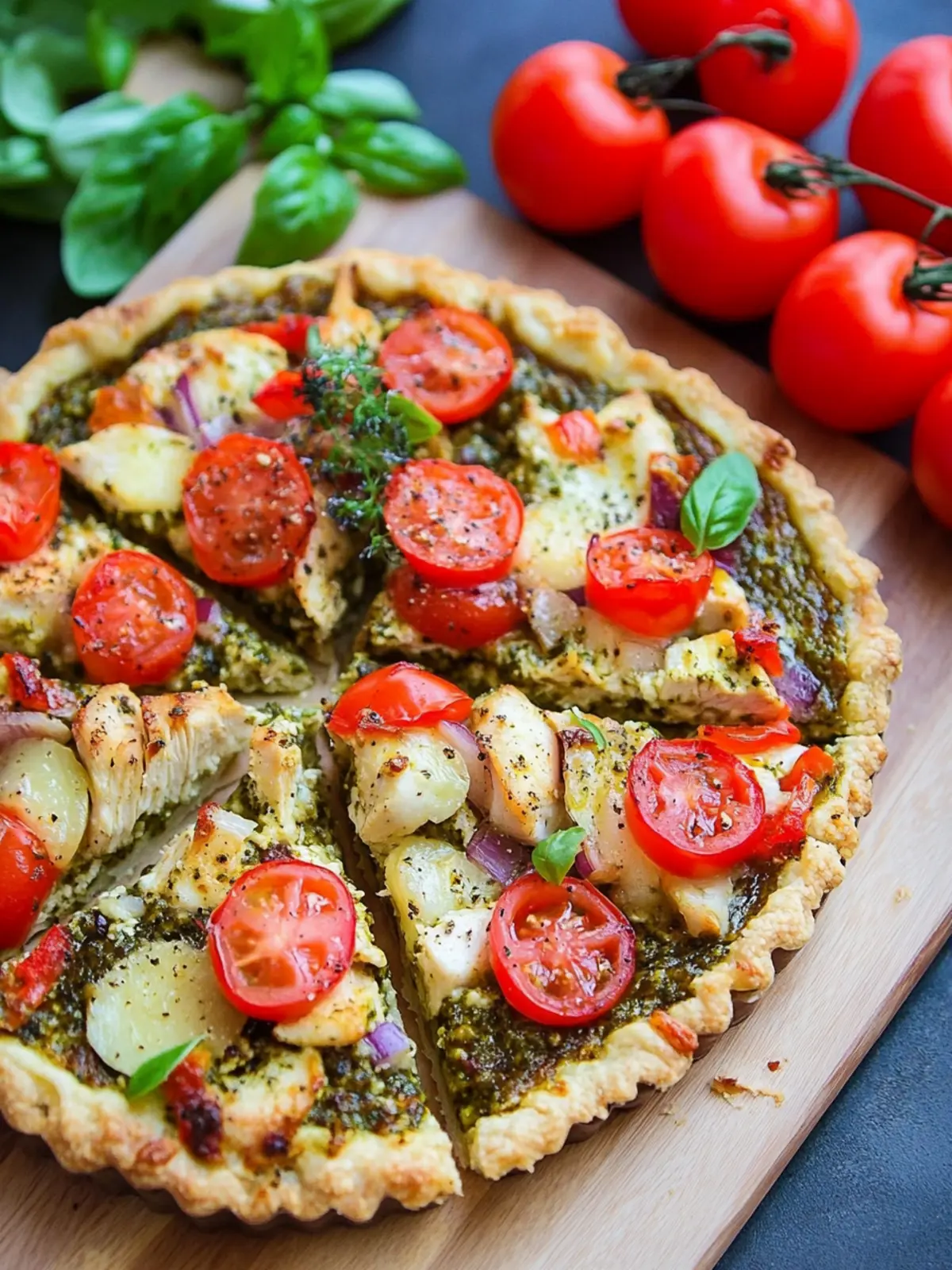 Bruschetta Chicken Pesto Tart