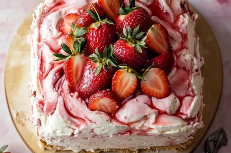 Easy Strawberry Ice Cream Cake.