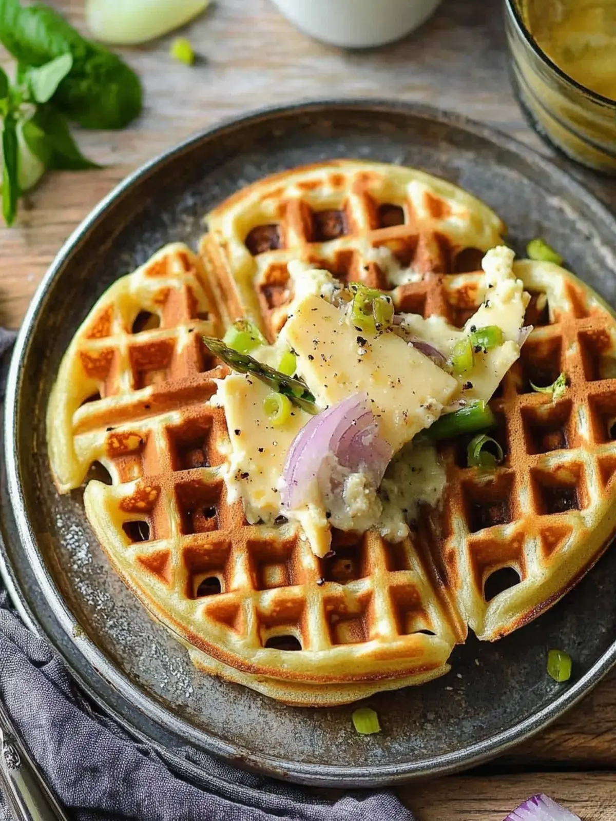 Savory Waffles with Asparagus, Gruyere, and Onion Bliss 4 Savory Waffles with Asparagus, Gruyere and Onion
