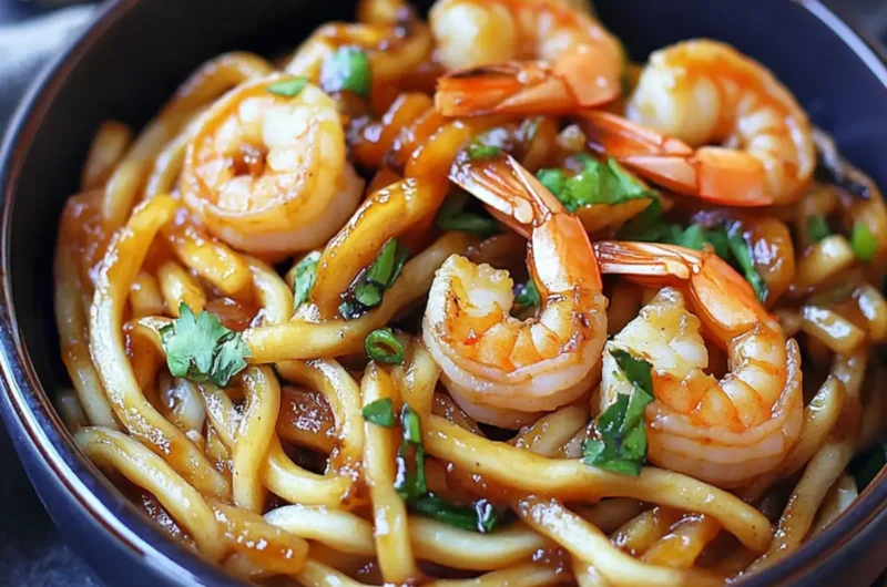 Yaki Udon with Shrimp (Japanese Stir Fried Noodles)
