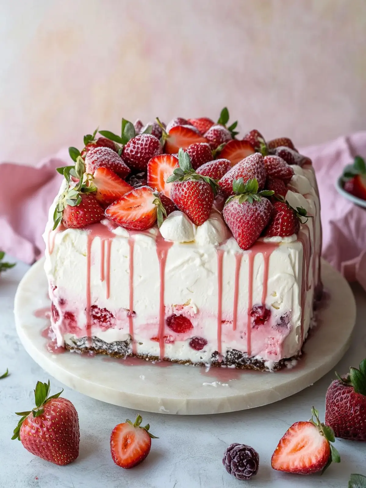 Easy Strawberry Ice Cream Cake.