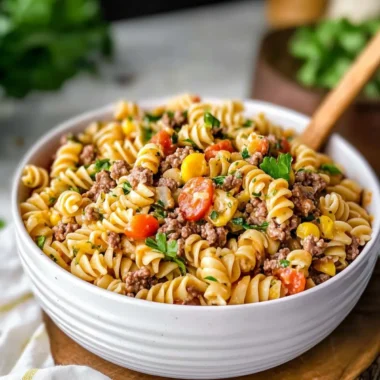 Cowboy Pasta Salad with Ground Beef