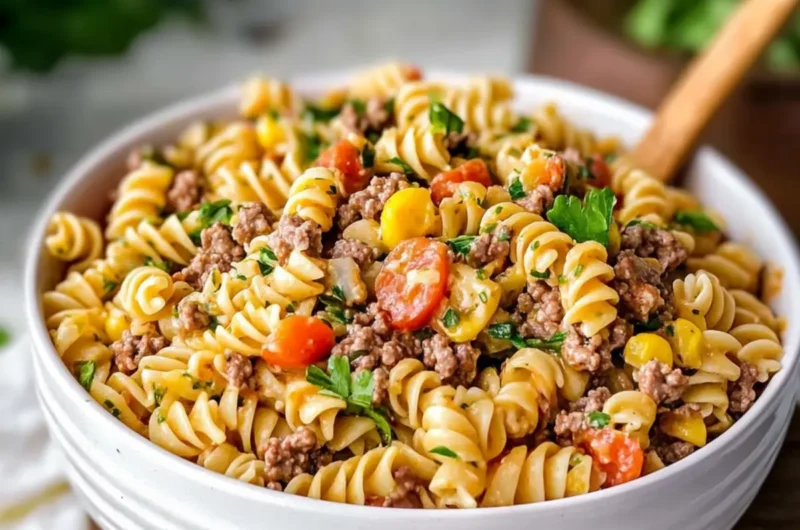 Cowboy Pasta Salad with Ground Beef