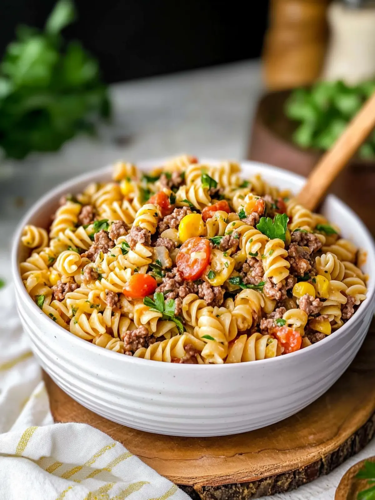 Cowboy Pasta Salad with Ground Beef
