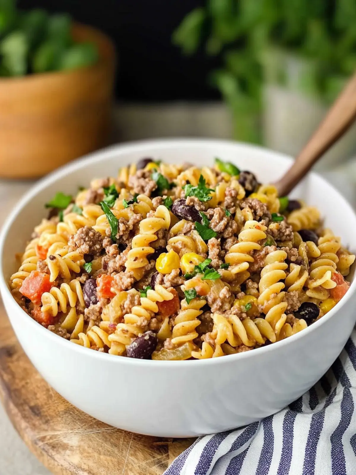 Cowboy Pasta Salad with Ground Beef