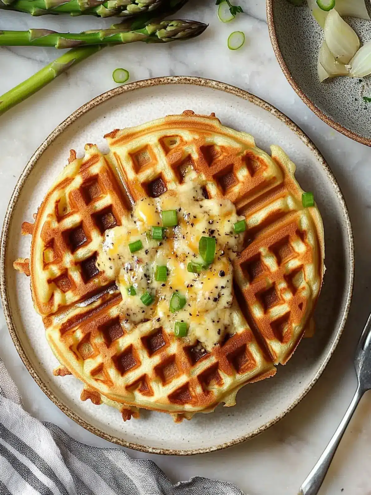 Savory Waffles with Asparagus, Gruyere, and Onion Bliss 2 Savory Waffles with Asparagus, Gruyere and Onion