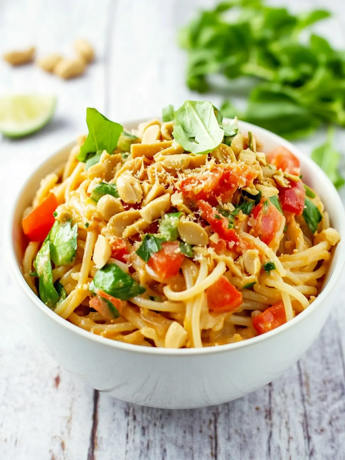 Peanut Pasta Salad (with leftover spaghetti noodles)
