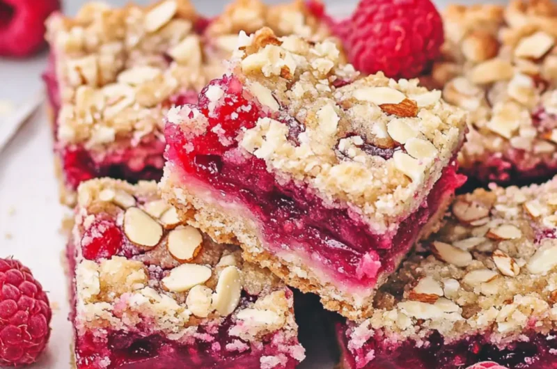 Raspberry Rhubarb Almond Bars