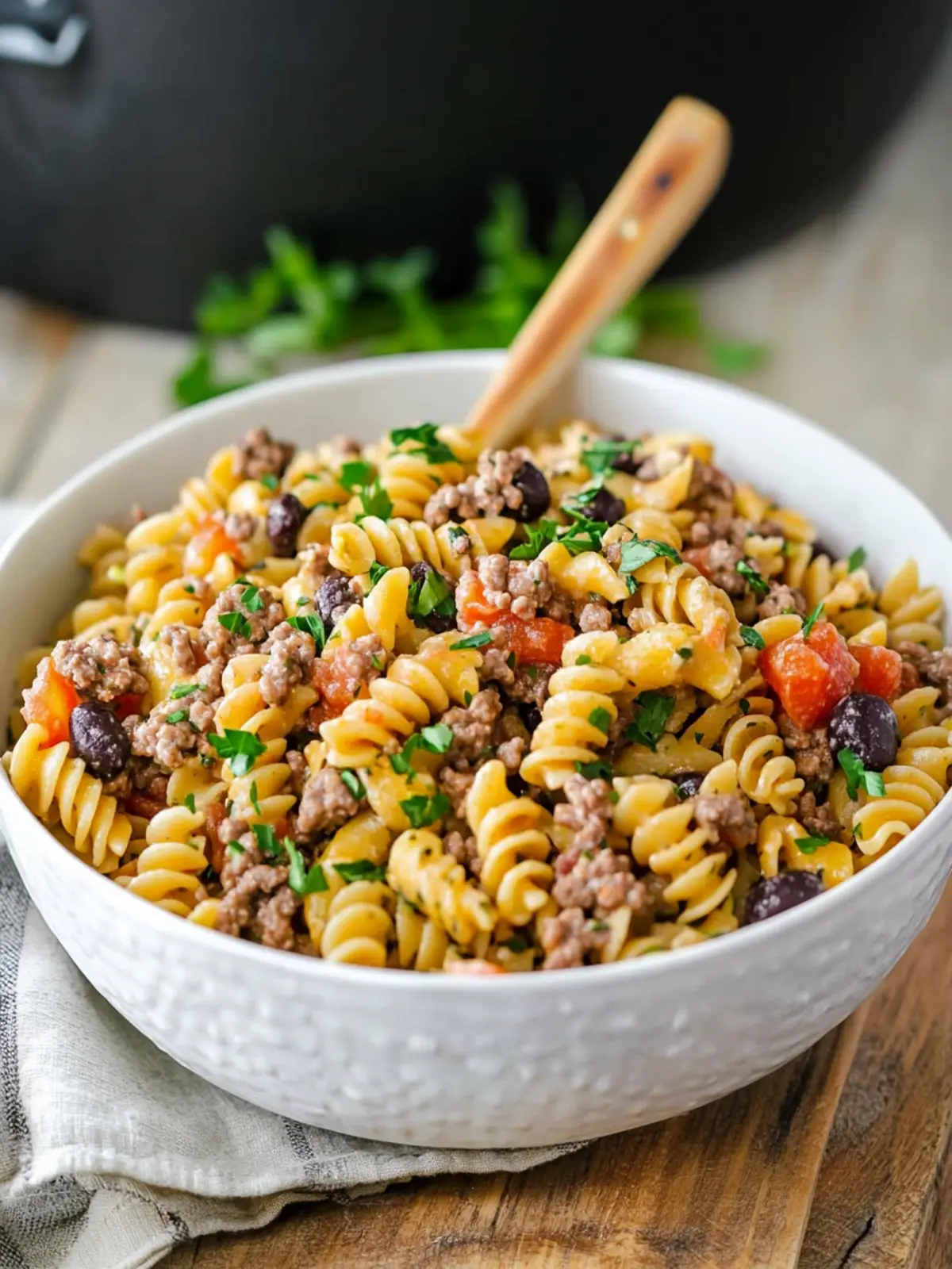 Cowboy Pasta Salad with Ground Beef