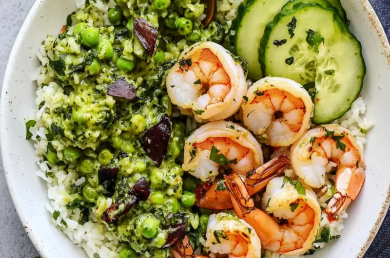 Healthy Green Goddess Shrimp & Rice Bowl