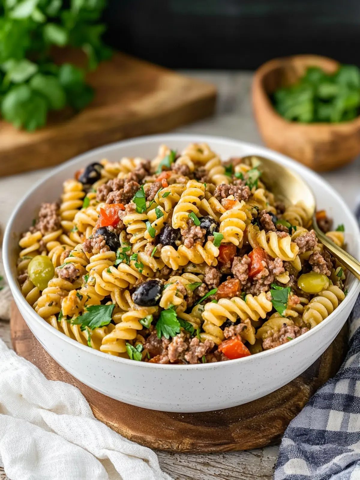 Cowboy Pasta Salad with Ground Beef
