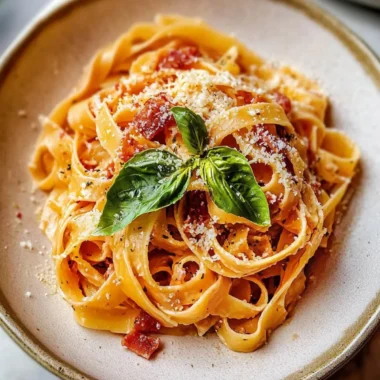 Tagliatelle with Pancetta, Basil and Mozzarella