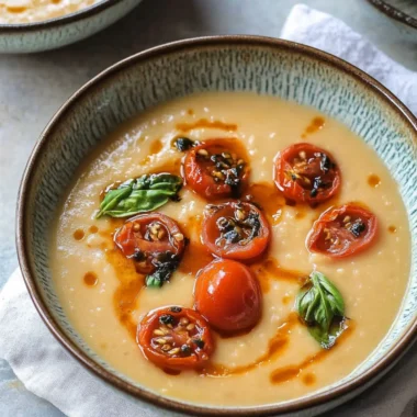 White Bean and Miso Soup with Harissa Roasted Tomatoes