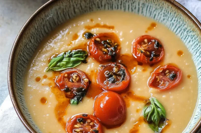 White Bean and Miso Soup with Harissa Roasted Tomatoes