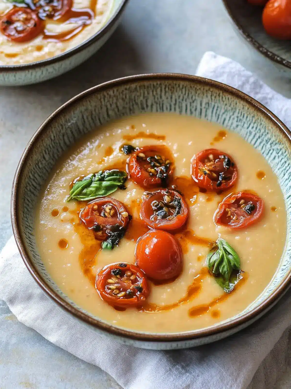 White Bean and Miso Soup with Harissa Roasted Tomatoes