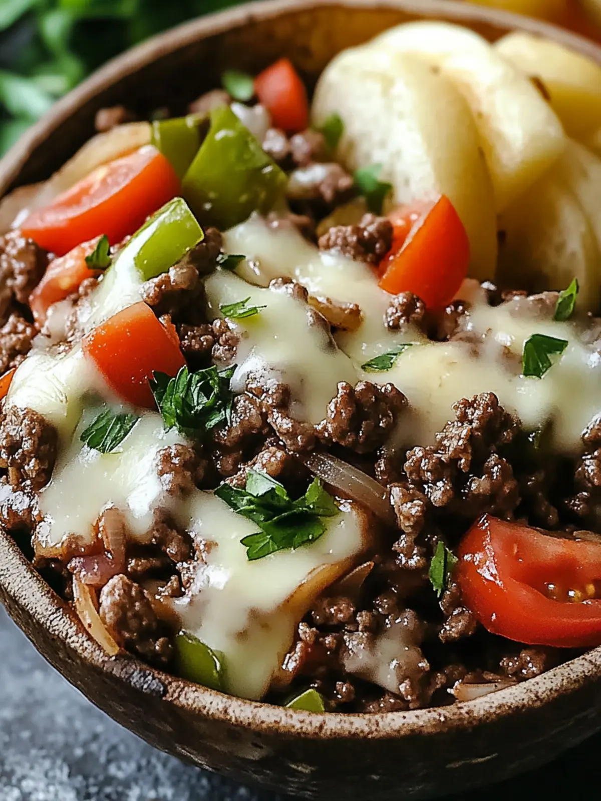 Ground Beef Philly Cheesesteak Bowl